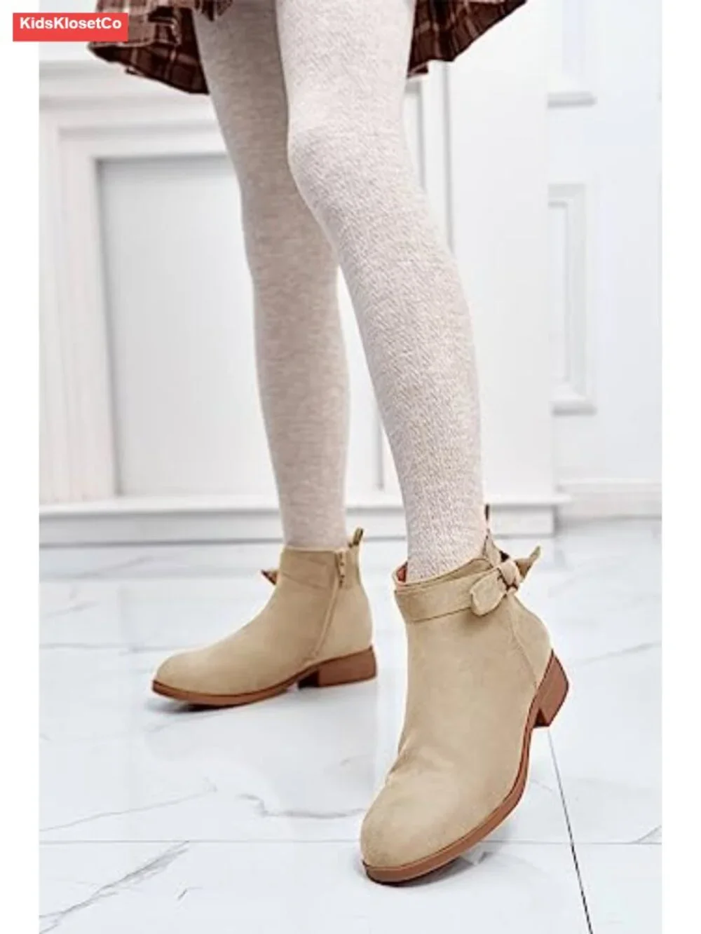 Girls Bow Ankle Booties Chunky Heel Side Zipper Faux Suede Cute Toddler Dress
